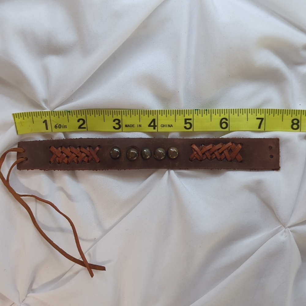 Vintage Studded Leather Cuff Bracelet - Unisex Boho Wrap - Adjustable - Picture 5 of 8